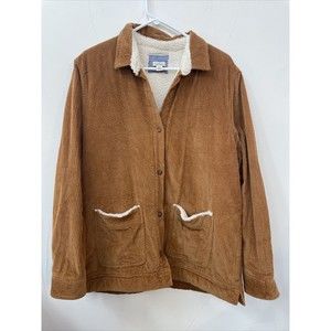 LL Bean Jacket Womens Medium BrownSherpa Lined Corduroy Shacket Chore Barn Heavy